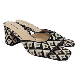 NEW Ann Taylor 10 Black Geometric Square Toe Slide Sandal Classic Heel Gold